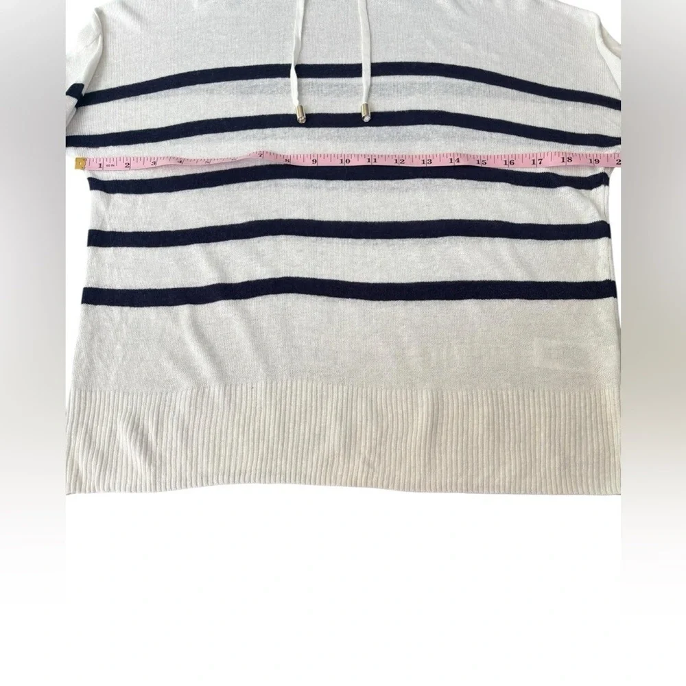 Nicole Miller XS Striped Linen Blend Turtleneck Sweater White Navy